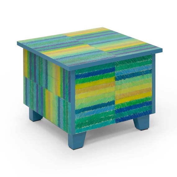 Coffee table with storage striped blue Etsy