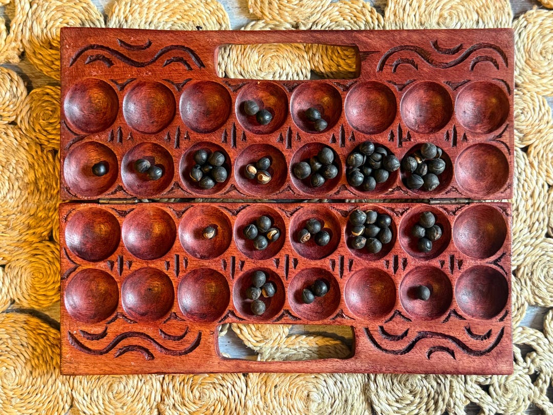 Hand Carved African Mancala Oware Board Game, Tribal Wood Art (24x31cm ...