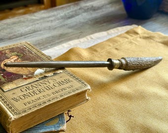 Antique Victorian Sharpening Steel | Antler Handle & Silver-Plated Mount | Cast Steel Knife Hone | British c.1900 | 32 cm