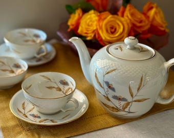 Vintage Thomas Germany Tea Set | Mid-Century Floral Gold Leaf Porcelain
