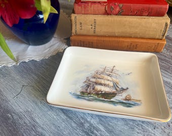 Vintage Newcastle China Trinket Dish – Nautical Tall Ship Valet Tray