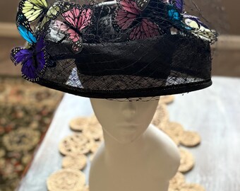 Vintage Kathy Jeanne Womens Straw Boater Hat Embroidered  display picture 2