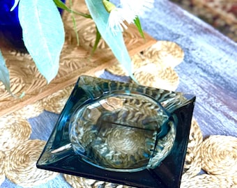 Vintage Smoky Blue Glass Ashtray