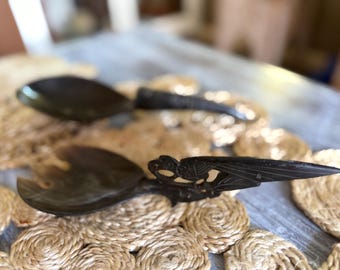 Buffalo horn serving spoons vintage