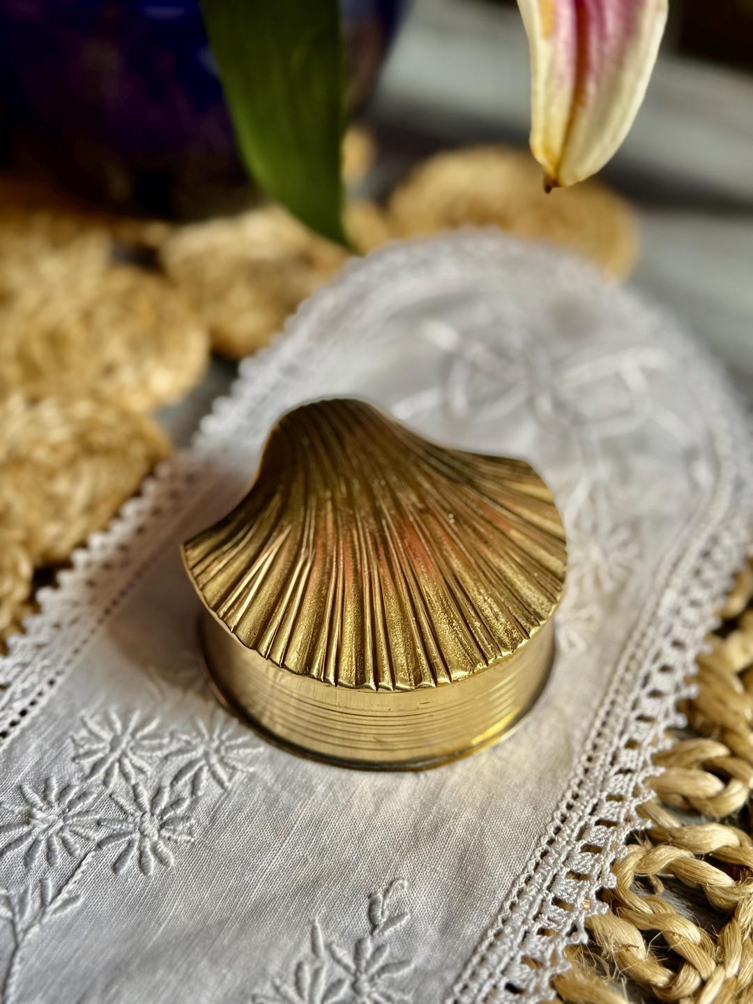 Vintage Brass Scallop Shell Trinket Box - Etsy