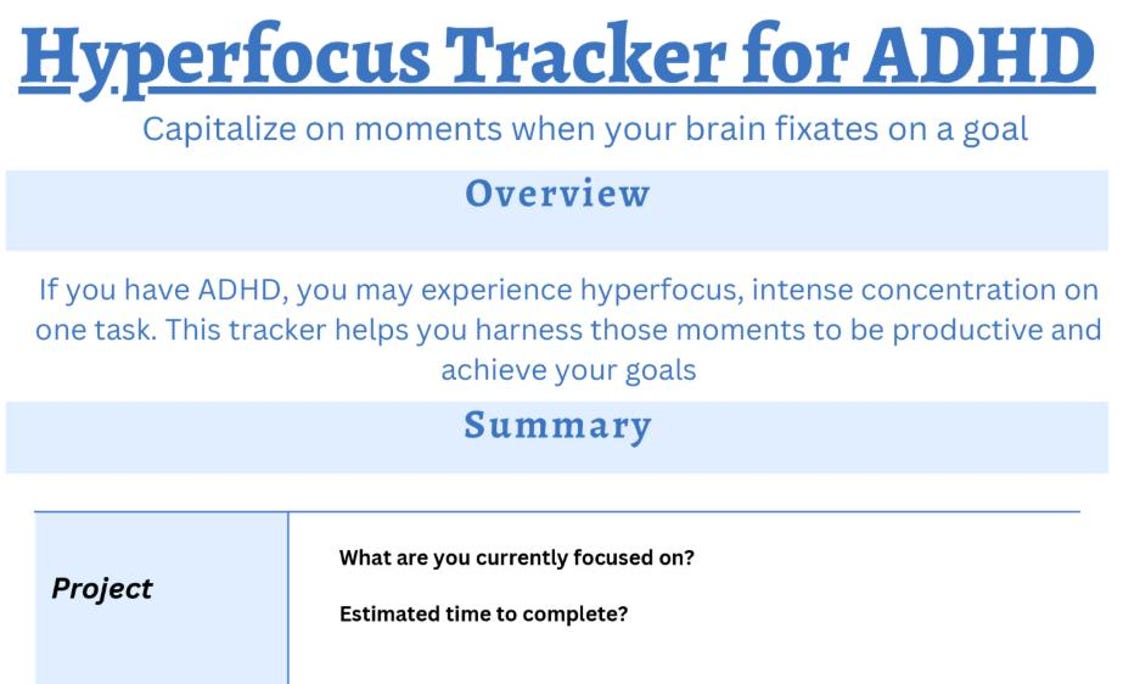 Hyperfocus Distraction Matrix ADHD Hyperfocus Tracker: Printable Productivity Planner (PDF) - Etsy ...