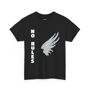 No Rules Angel Wings Unisex Heavy Cotton Tee, Casual Tee, Graphic T-Shirt, Gift for Free Spirits, Unisex T-Shirt, Angel Aesthetic Shirt
