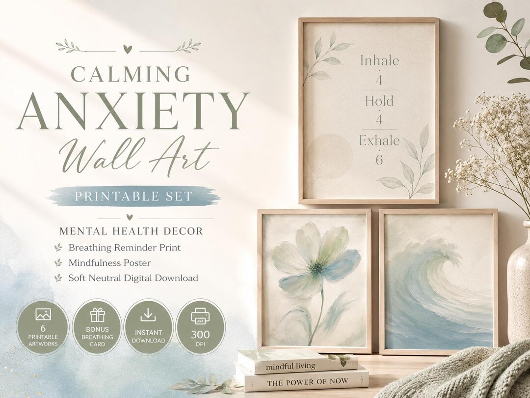 Calming Anxiety Wall Art Printable Set | Mental Health Decor | Anxiety ...