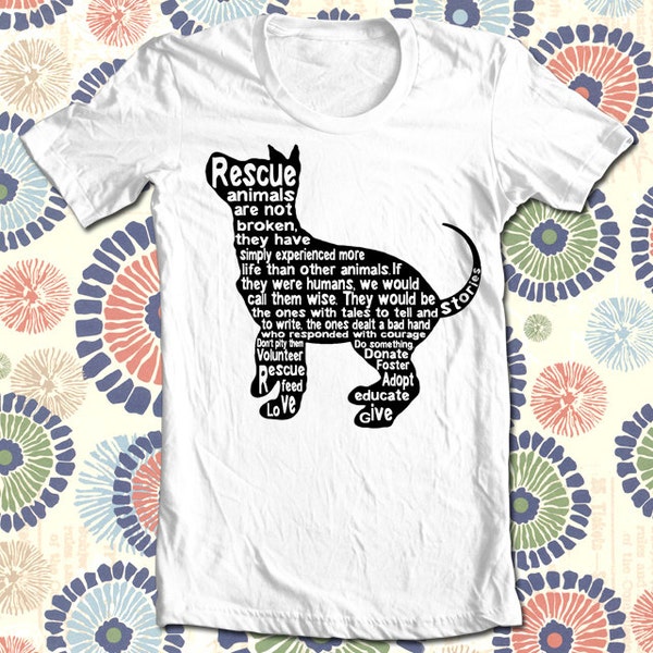 Rescue Mixed Breed Mutt Dog T Shirt Original Unique Screen Printed Short Sleeve Unisex SMALL No Broken Dogs in White