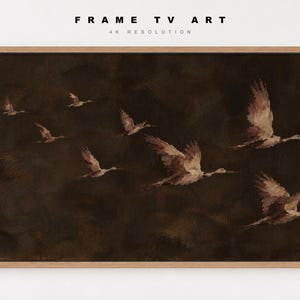 Sfeervolle vliegende vogels als tv-decoratie | Vintage olieverfschilderij van een donkere kraanvogel (4K digitale download)