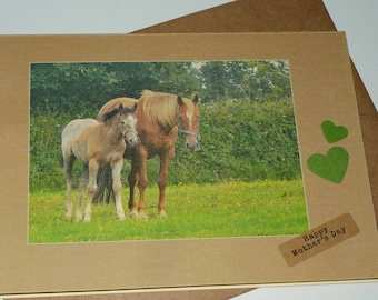 Two Cute Horses - Mother's Day - Birthday - Personalised Greeting Card Handmade in Ireland