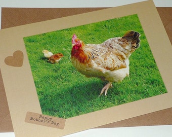 Mother Hen with Baby Chickens - Happy Mother's Day - Personalised Greeting Card Handmade in Ireland