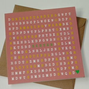 SISTER - Word Search Greeting Card for Sister - Personalised Card Printed in Ireland