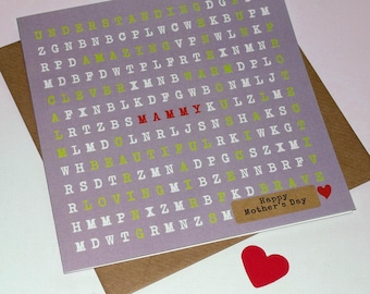 MAMMY - Word Search Greeting Card for Mother - Personalised Card Printed in Ireland