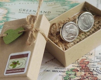 1965 Irish Threepence 3d Leath Reul Coin Cufflinks. 59th Birthday Anniversary Keepsake. Lucky Charms from Ireland