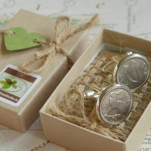 1963 Irish Threepence 3d Leath Reul Coin Cufflinks. 62nd Birthday Anniversary Keepsake. Lucky Charms from Ireland