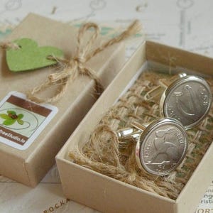 1963 Irish Threepence 3d Leath Reul Coin Cufflinks. 61st Birthday Anniversary Keepsake. Lucky Charms from Ireland image 1