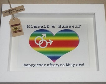 Himself and Himself - Herself and Herself - Love Heart Frame - Same Sex Couple Gift - Handmade in Ireland