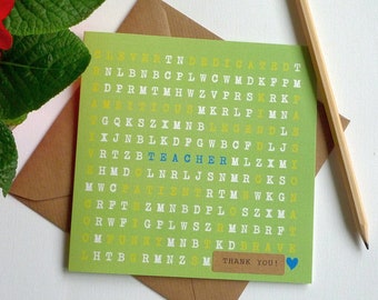 TEACHER - Word Search Greeting Card - Personalised Card Printed in Ireland