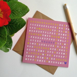Tarjeta de felicitación de sopa de letras para abuela - Día de la Madre - Cumpleaños