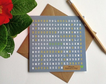 DADDY - Word Search Greeting Card for Dad - Personalised Card Printed in Ireland