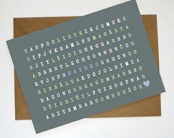 DAIDEO ('Grandad' in Irish) - Word Search Greeting Card - Personalised Card Handmade in Ireland