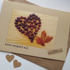 Love Conkers All - Horse Chestnut Heart - Carte personnalisée faite main en Irlande