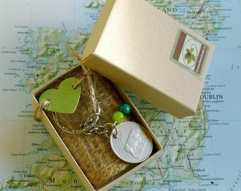 Brelok do kluczy z irlandzką monetą 5 pensów z 1990 r., pamiątka z okazji 36. urodzin, zabytkowy brelok z Irlandii