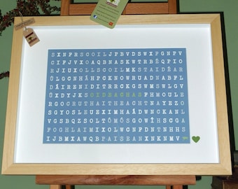 Irish Wall Art - Oideachas (Education) - Irish Language Word Search Framed Keepsake - Handmade in Ireland