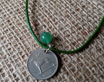 Szczęśliwy irlandzki naszyjnik z sześciopensówką, urodziny, rocznica, skórzany sznurek, pamiątka, zabytkowy urok z Irlandii