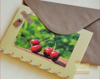 Cherrysh this Day - Special Occasion Card - Perfectly Imperfect Red Cherries - Personalised Card Handmade in Ireland