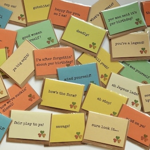 SET de 5 cartes de vœux magnétiques irlandaises - Aimant frigo - Funny Irish Sayings - Handmade in Ireland