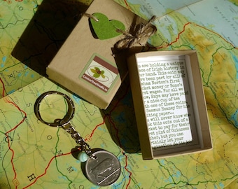 Brelok do kluczy z monetą szylinga irlandzkiego z 1954 r., 71. urodziny lub rocznica, zabytkowy brelok do kluczy, urok z Irlandii