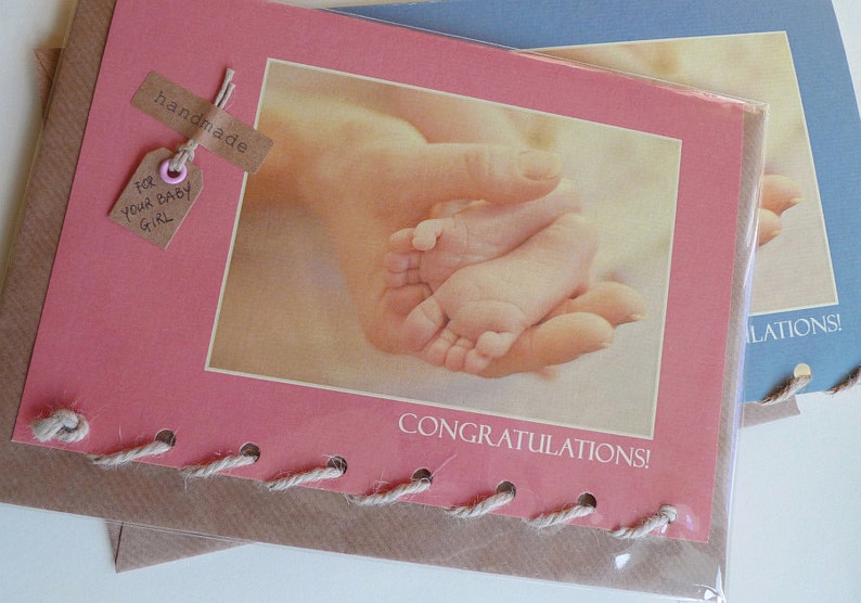 Newborn Baby Card Girl or Boy Pink or Blue Personalised Card Handmade in Ireland image 3