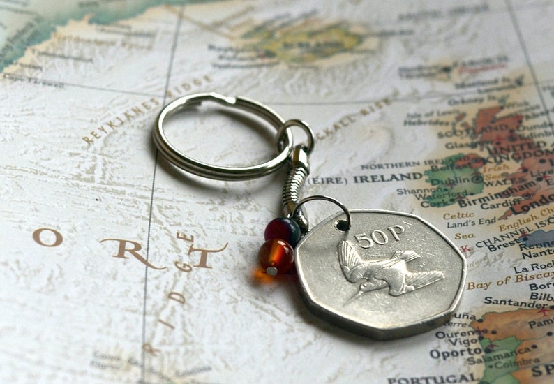 1988 Irish 50p Coin Keyring 36th Birthday or Anniversary Keepsake Vintage Keychain Lucky Charm Keyring from Ireland image 4