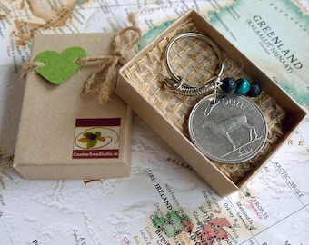 Brelok z irlandzką monetą Punt z 2000 roku, pamiątka z 26. urodzin, vintage brelok z Irlandii