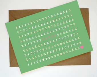 INÍON ('Daughter' in Irish) - Word Search Greeting Card - Personalised Card Handmade in Ireland