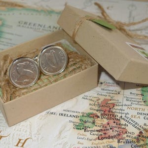 1963 Irish Threepence 3d Leath Reul Coin Cufflinks. 61st Birthday Anniversary Keepsake. Lucky Charms from Ireland image 4