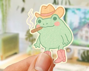 Lustiger Cowboy Frosch Aufkleber: Western Vinyl Aufkleber für Laptop, Journal