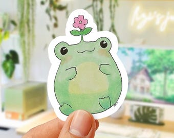 Frog Flower Vinyl Sticker, Cottagecore Kawaii Decal