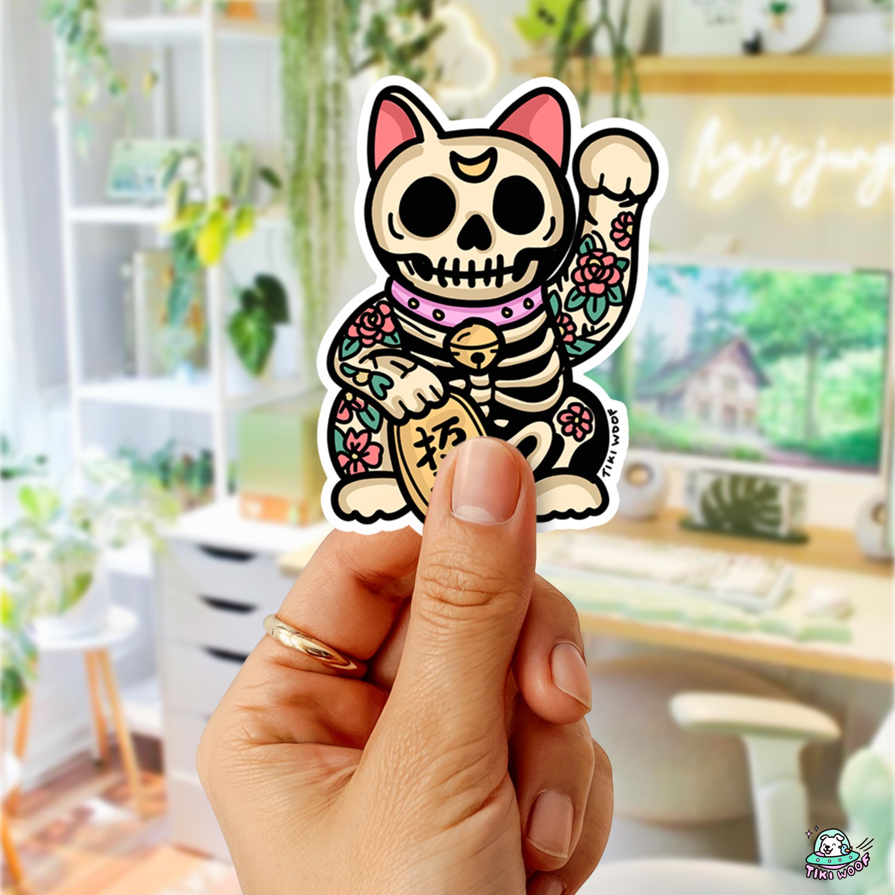 Skeleton Maneki Neko Sticker: Pastel Goth Tattoo Lucky Cat - Etsy