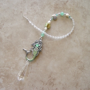 Mermaid pendant crystal suncatcher, rear view mirror charm sun catcher, mermaid decor, crustaceancore, housewarming gift