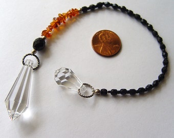 Dowsing pendulum, crystal pendulum, amber pendulum, Swarovski crystal point pendulum with amber chips, pendulum necklace