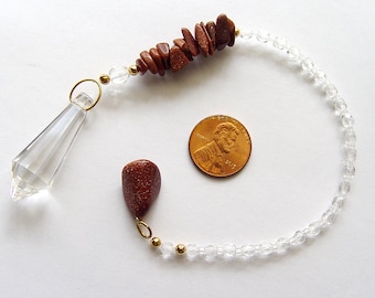 Dowsing pendulum, crystal pendulum, goldstone pendulum, Swarovski crystal point pendulum with goldstone chips, pendulum necklace