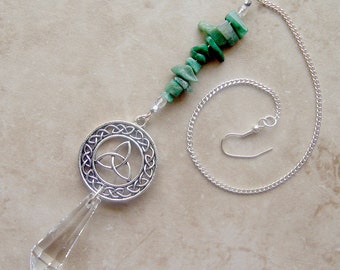 Triquetra Trinity Celtic Knot crystal suncatcher with choice of gemstone, car accessories mirror charm, home decor, housewarming gift