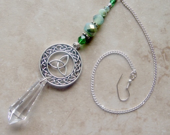 Triquetra Trinity Celtic Knot crystal suncatcher with choice of color, car accessories mirror charm, rainbow home decor, housewarming gift