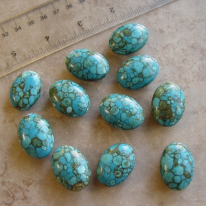 Magnesite mosaic destash bead soup mix, dyed turquoise colored, set of 30x22 puffy oval center drilled, set of 11