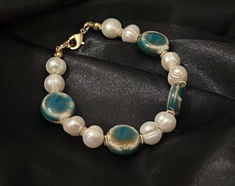 Freshwater Pearl Bracelet with Ceramic Beads