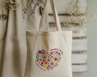Borsa tote in tela con stampa floreale a cuore, shopper riutilizzabile per l'uso quotidiano, idea regalo minimale