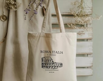 Torba typu tote z motywem Rzymu i Włoch, torba podróżna w stylu pamiątki z Koloseum, prezent dla podróżników i miłośników Włoch